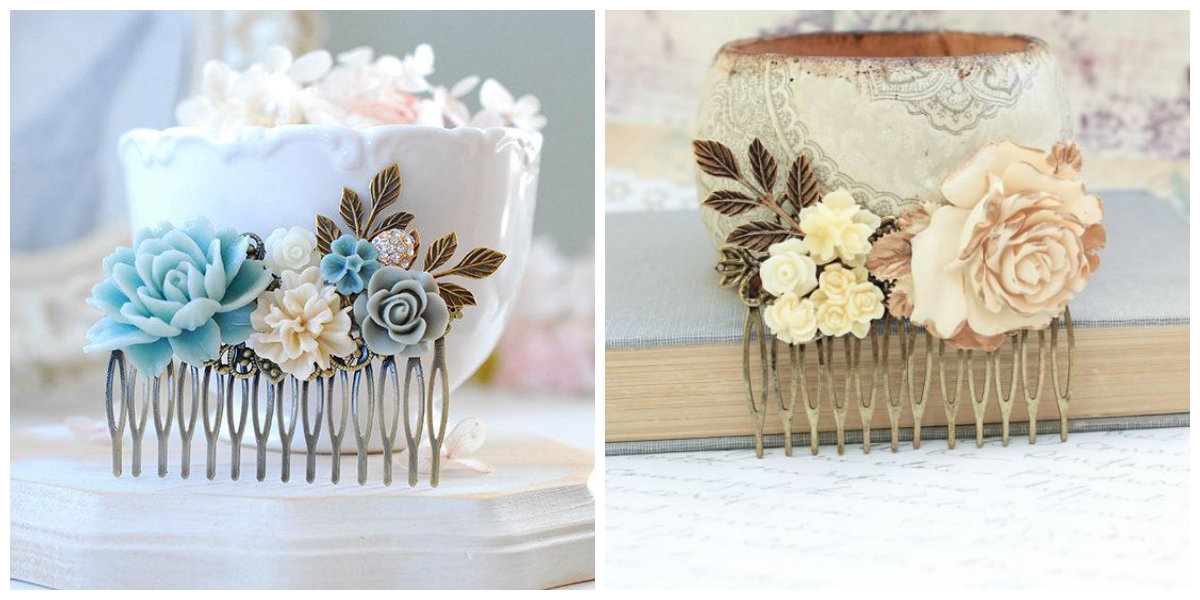 4 Flower Collage Hair Wedding Comb (2)