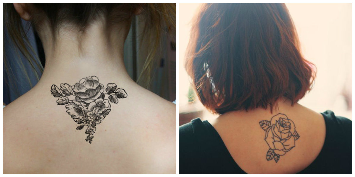 5 flower design bridal back neck tattoos ideas (1)