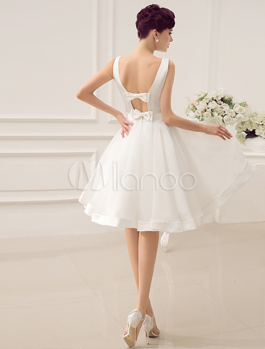 6. Knee-Length Cut Out Wedding Dress For Bride