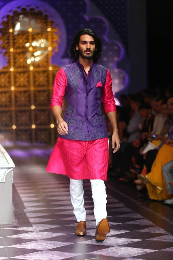 pink kurta with graceful jacket mehni wear