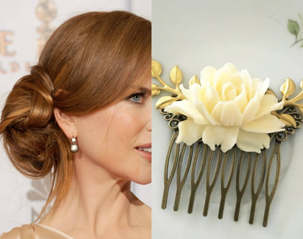 1 Comb Cream Flower Hair Slide with Gold color (1)