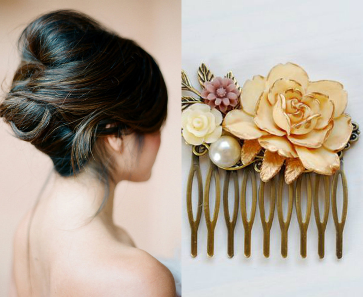 2 Comb Cream Flower Hair Slide with Gold color (3)