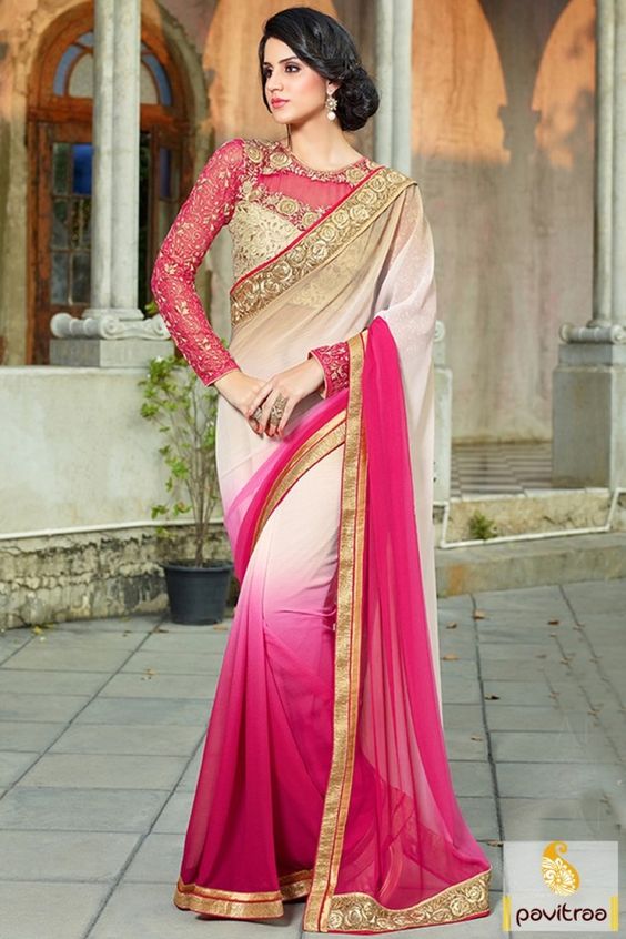 3. Full sleeve pure chiffon saree for new brides