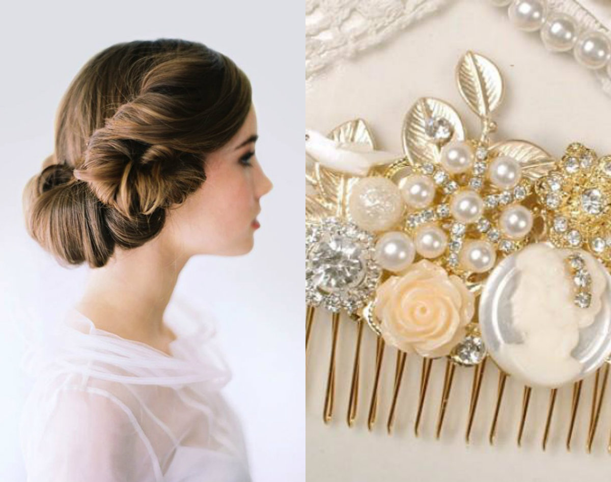 5 Comb Cream Flower Hair Slide with Gold color (9)