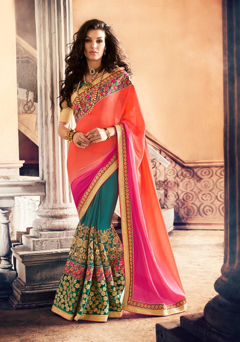 5. Indian party wear embroidered saree