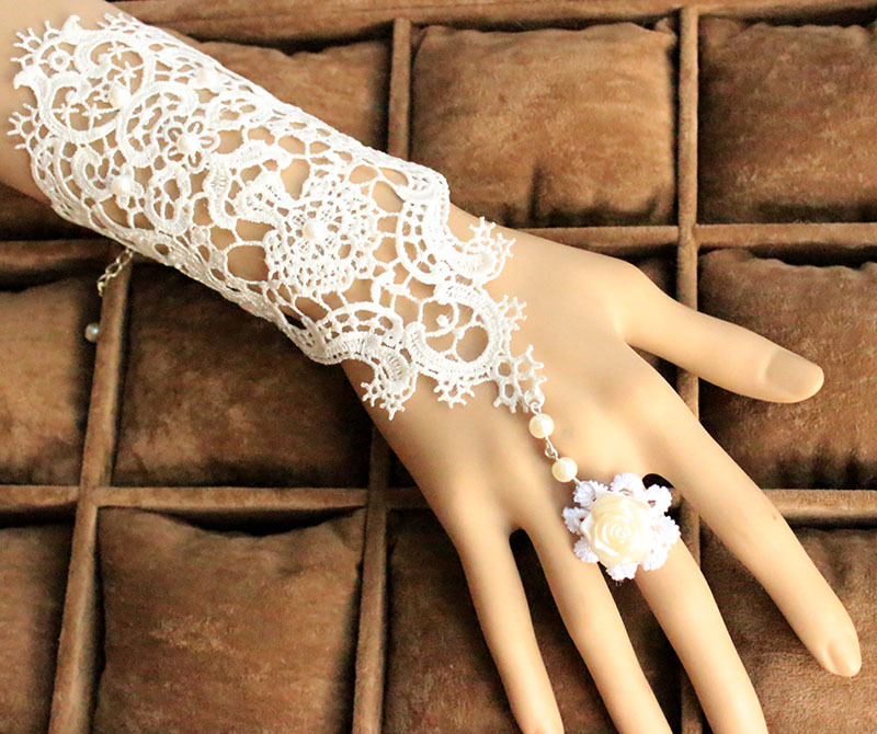 Beautiful Rings Lace Wedding Bridal Gloves