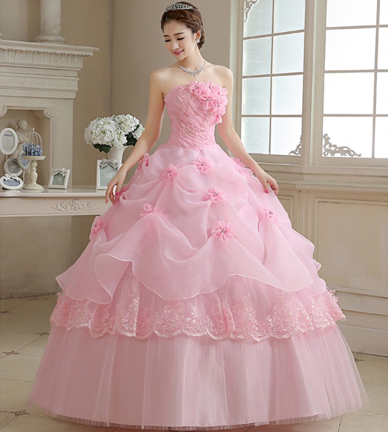 pink flower wedding dress for girls