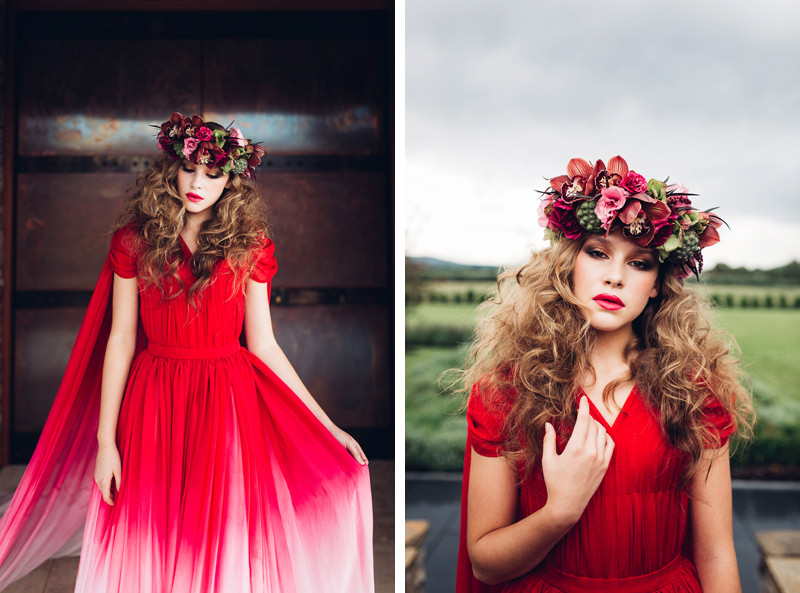 red wedding dress flower crown